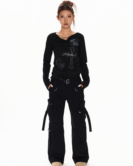 TALKLESSFASHION XPKAEAX American vintage hot diamond letter long sleeve T-shirt hot girl style slim slim pre-fall thin top