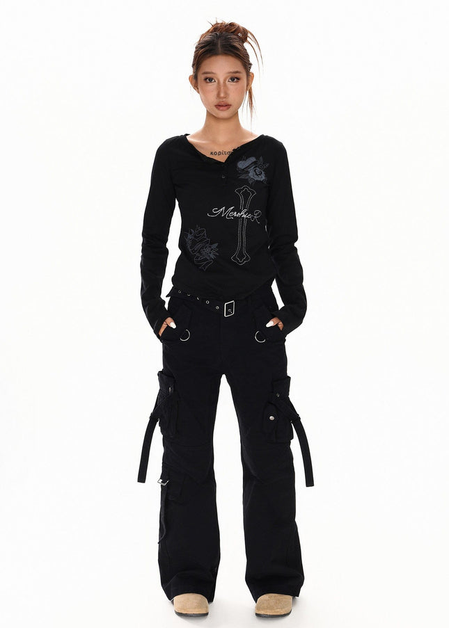 TALKLESSFASHION XPKAEAX American vintage hot diamond letter long sleeve T-shirt hot girl style slim slim pre-fall thin top