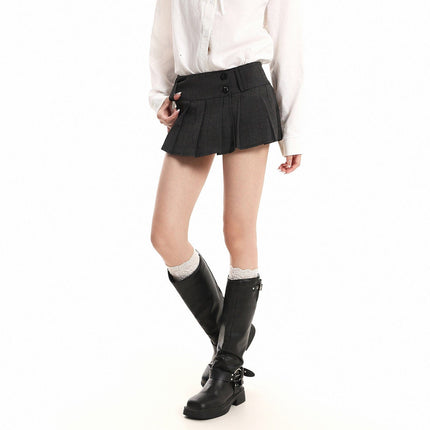 TALKLESSFASHION XPKAEAX American Vintage Solid Color Design Skirt Women's Spring New Preppy Versatile Slim Pleated Skirt