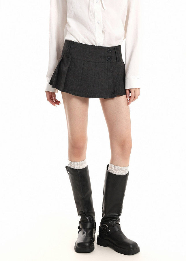 TALKLESSFASHION XPKAEAX American Vintage Solid Color Design Skirt Women's Spring New Preppy Versatile Slim Pleated Skirt