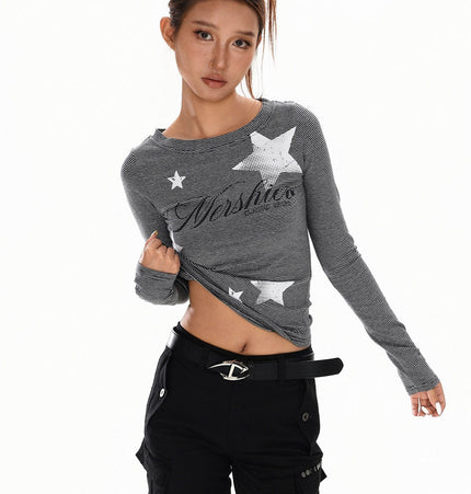 THETLSTUDIO XPKAEAX American Vintage Spice Girl Striped Long Sleeve T-Shirt Women's 2025 Fall Slim Slimming Top Base Layer