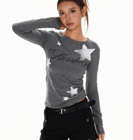 THETLSTUDIO XPKAEAX American Vintage Spice Girl Striped Long Sleeve T-Shirt Women's 2025 Fall Slim Slimming Top Base Layer