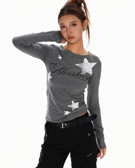 TALKLESSFASHION XPKAEAX American Vintage Spice Girl Striped Long Sleeve T-Shirt Women's 2025 Fall Slim Slimming Top Base Layer