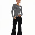 TALKLESSFASHION XPKAEAX American Vintage Spice Girl Striped Long Sleeve T-Shirt Women's 2025 Fall Slim Slimming Top Base Layer