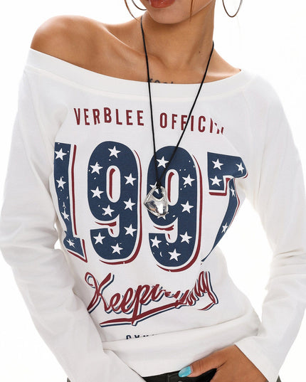 TALKLESSFASHION XPKAEAX Spice Girl Style American High Street Slim Long Sleeve T-Shirt Women's New Off-the-Shoulder Slimming Top for Fall 2025