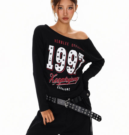THETLSTUDIO XPKAEAX Spice Girl Style American High Street Slim Long Sleeve T-Shirt Women's New Off-the-Shoulder Slimming Top for Fall 2025