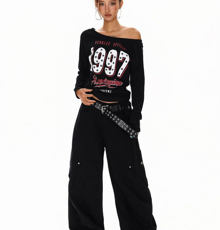 THETLSTUDIO XPKAEAX Spice Girl Style American High Street Slim Long Sleeve T-Shirt Women's New Off-the-Shoulder Slimming Top for Fall 2025