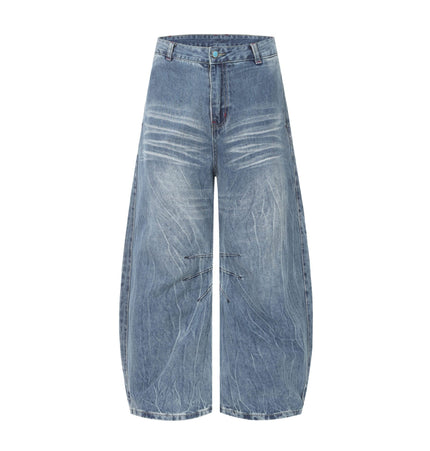 TALKLESSFASHION XS / blue EON 26 spring New spot American street trendy high street individuality design washed scimitar denim trousers men