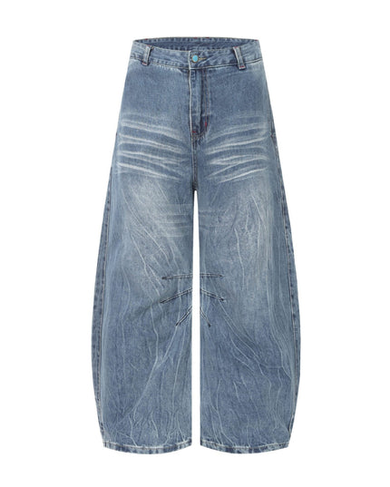 TALKLESSFASHION XS / blue EON 26 spring New spot American street trendy high street individuality design washed scimitar denim trousers men