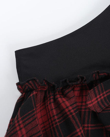 TALKLESSFASHION XS25091 irregular plaid lace patchwork skirt The new plaid versatile and comfortable dark dress for summer