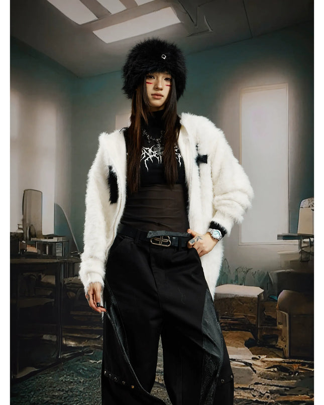 TALKLESSFASHION Y2K Mohair Hooded Cardigan